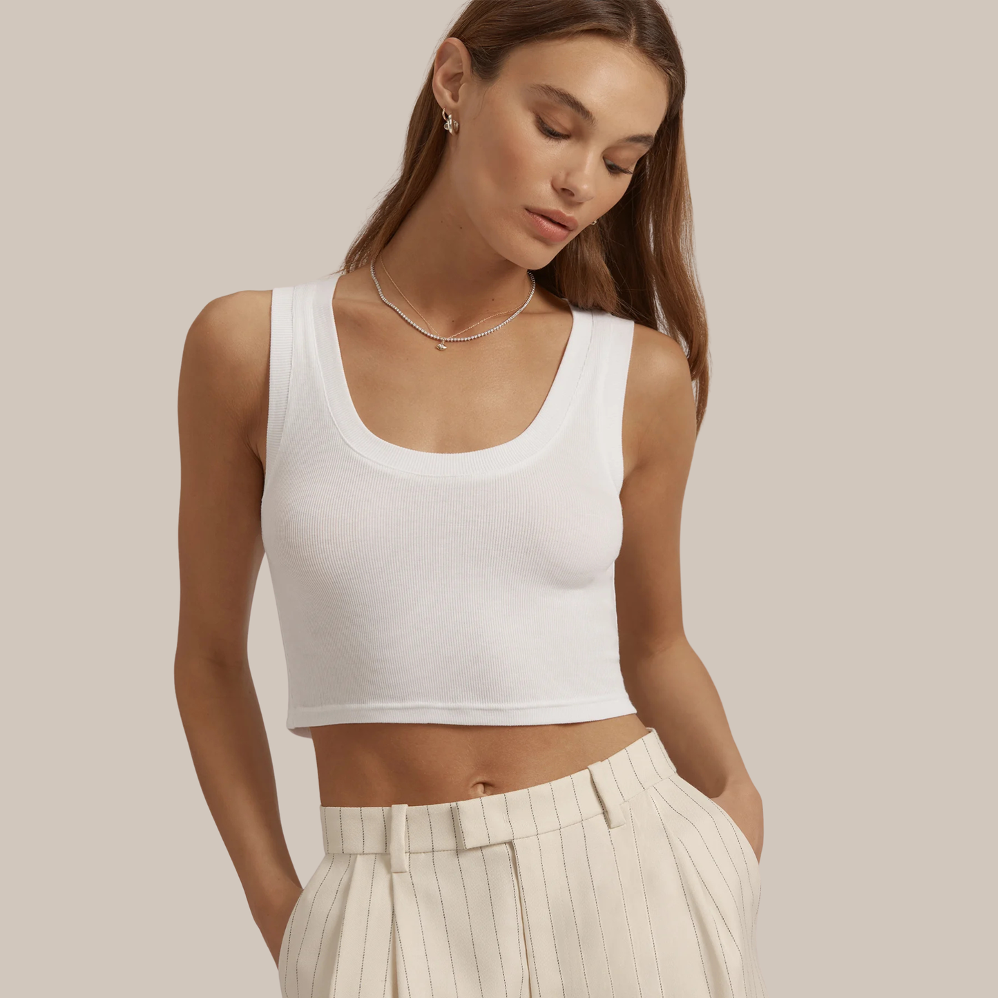 Favorite Daughter The Cutting It Close Crop Tank in White, available now at Harbour Thread boutique