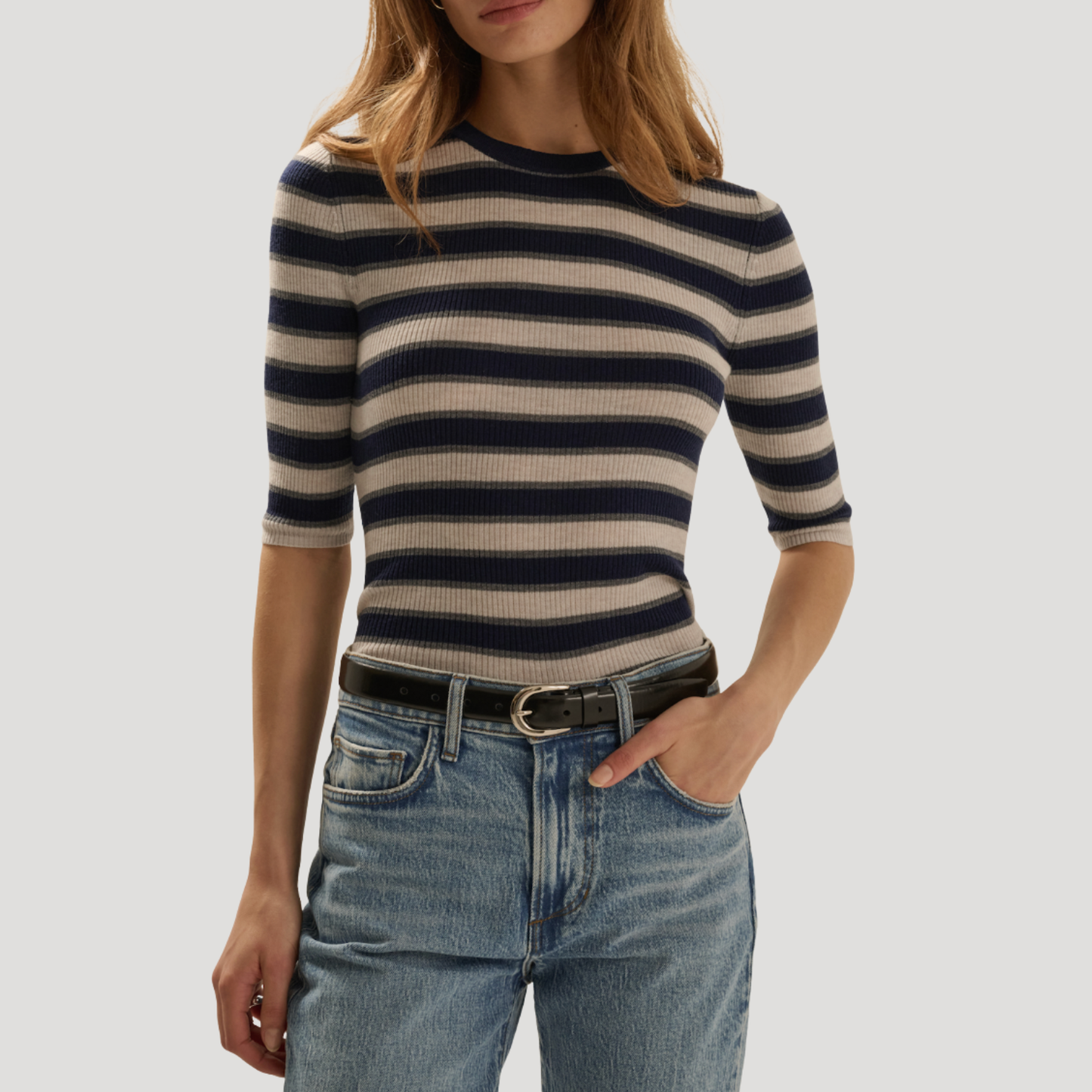 Favorite Daughter The Amelia Crewneck Top in Midnight Stripe