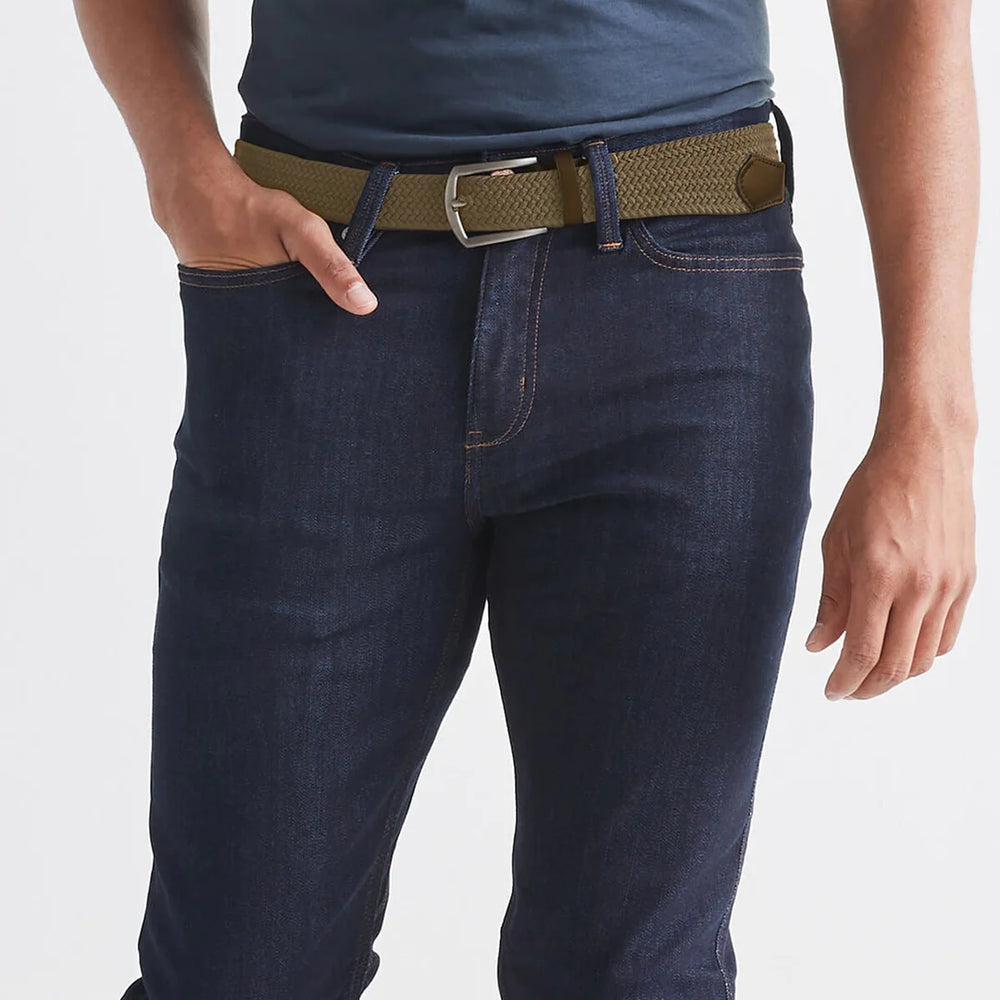 
                      
                        Front view of man wearing the Performance Stretch Belt by DU/ER
                      
                    