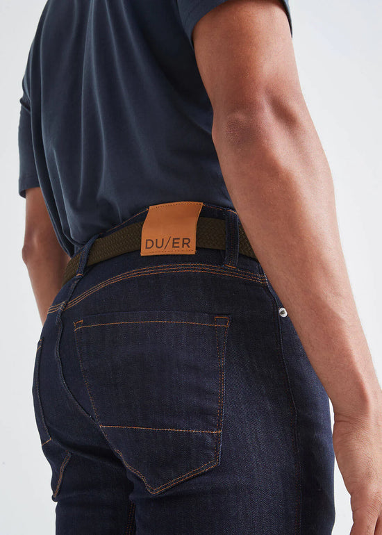 Back view of man wearing the Performance Stretch Belt by DU/ER