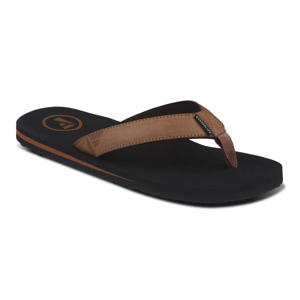 FoamLife Seales Men's Vegan Leather Flip Flops - Black/Tan