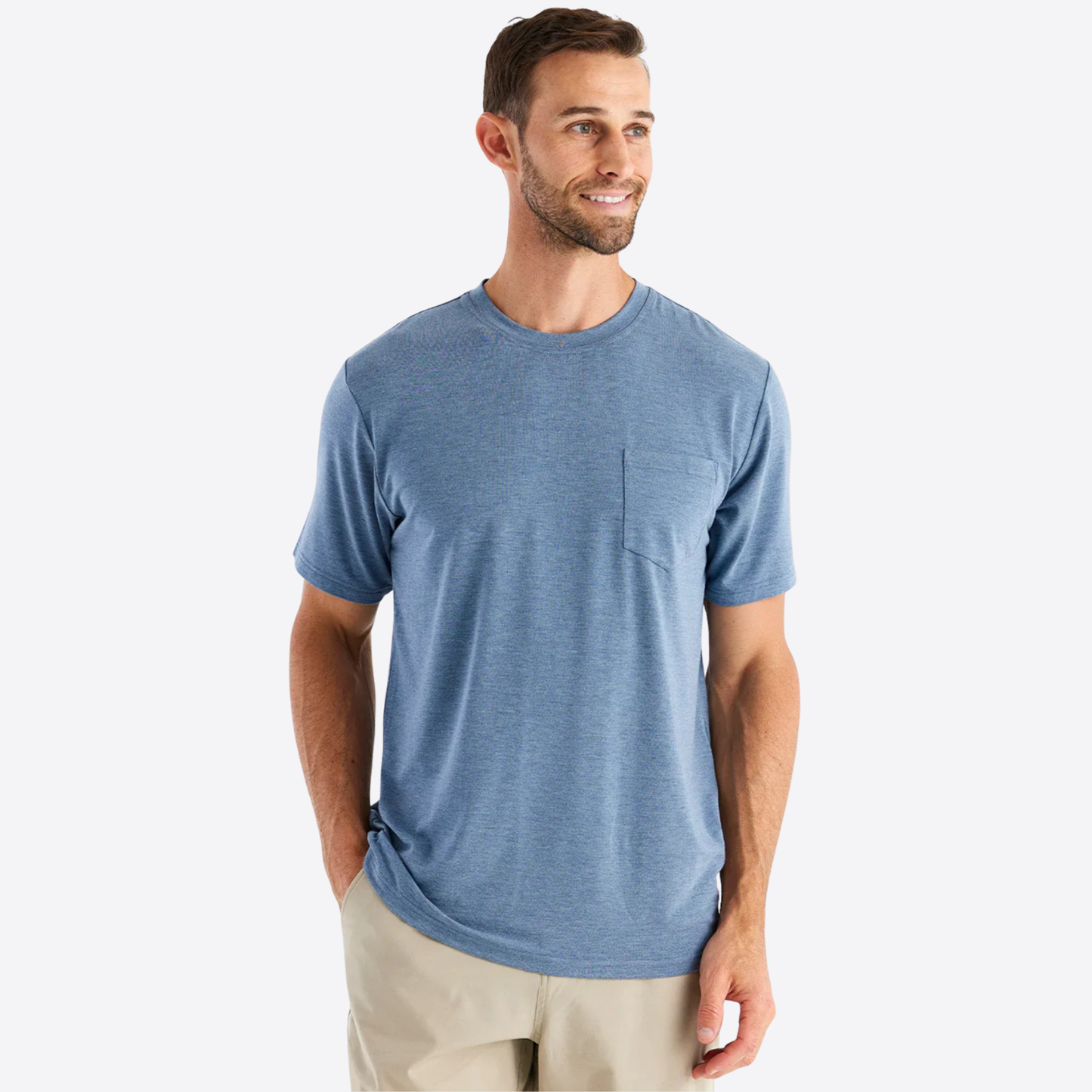 Free Fly Men's Bamboo Flex Pocket Tee in Heather Deepwater, available now at Harbour Thread men's store