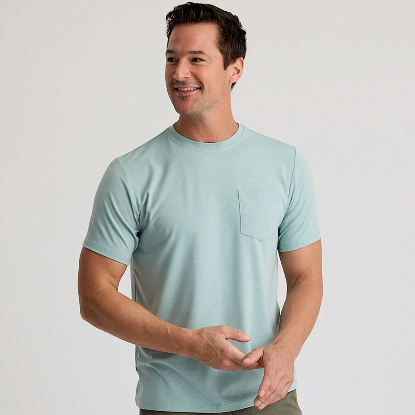 Free Fly Men's Bamboo Flex Pocket Tee in Heather Ocean Mist