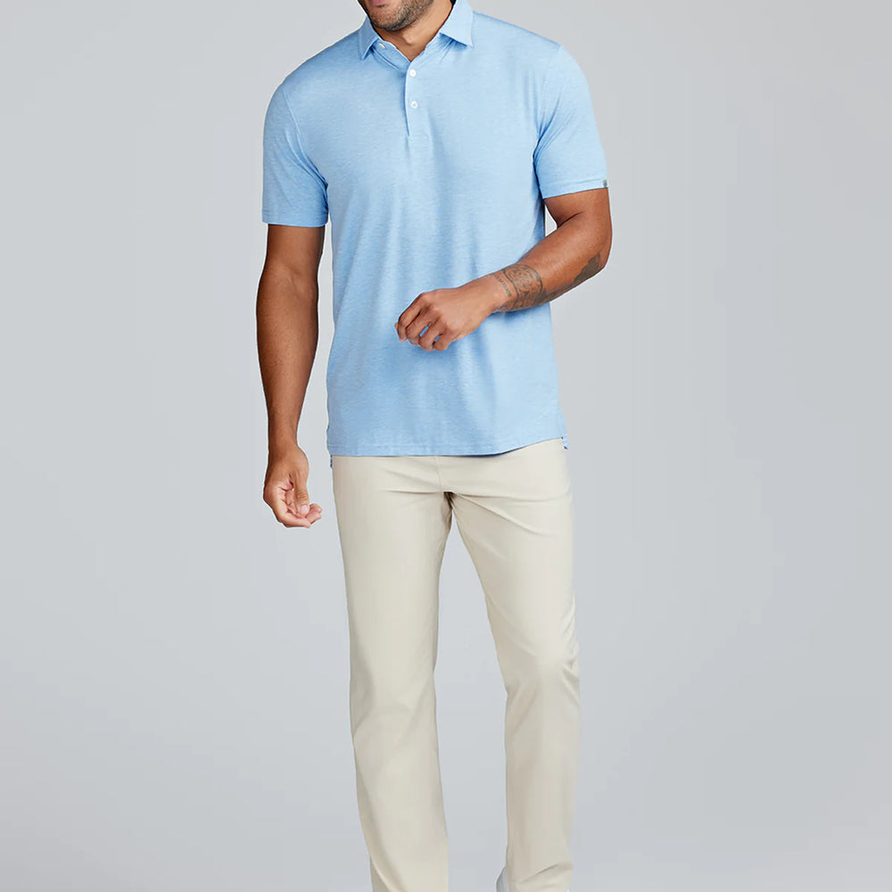 
                      
                        Full length outfit view featuring the Polar Heather Cloud Lightweight Polo by Tasc Performance
                      
                    