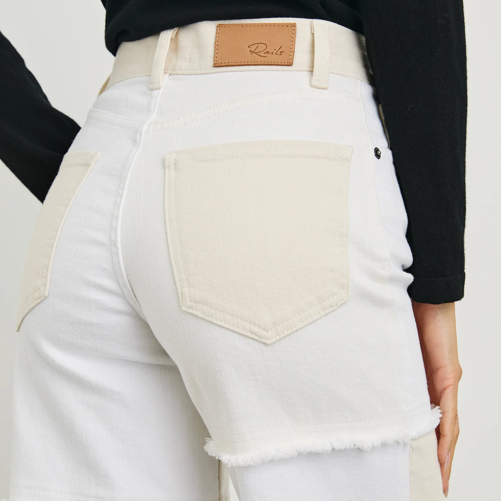 Back design detail on the Getty Crop Wide Leg Women's Jeans by Rails in the color Ecru Patchwork