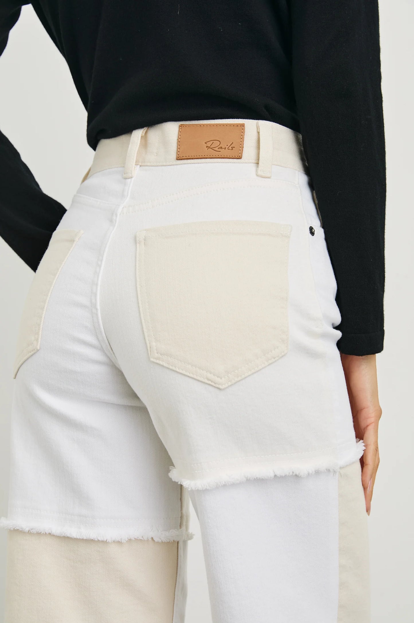 Back design detail on the Getty Crop Wide Leg Women's Jeans by Rails in the color Ecru Patchwork