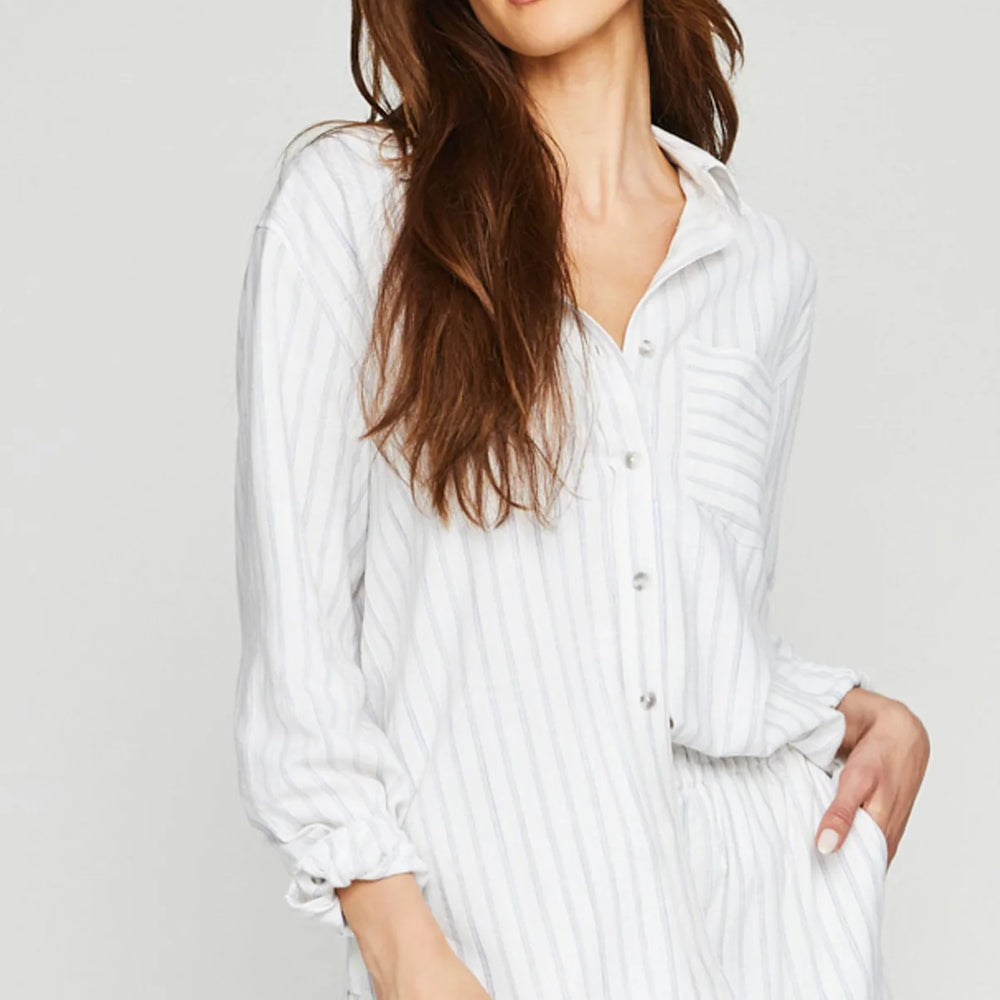 
                      
                        Front view of the striped Portia Button Down Shirt by Gentle Fawn
                      
                    