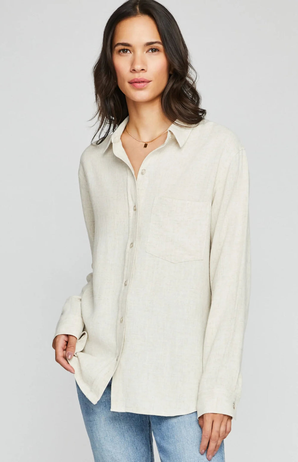 Front view of the Portia Button Down Shirt by Gentle Fawn