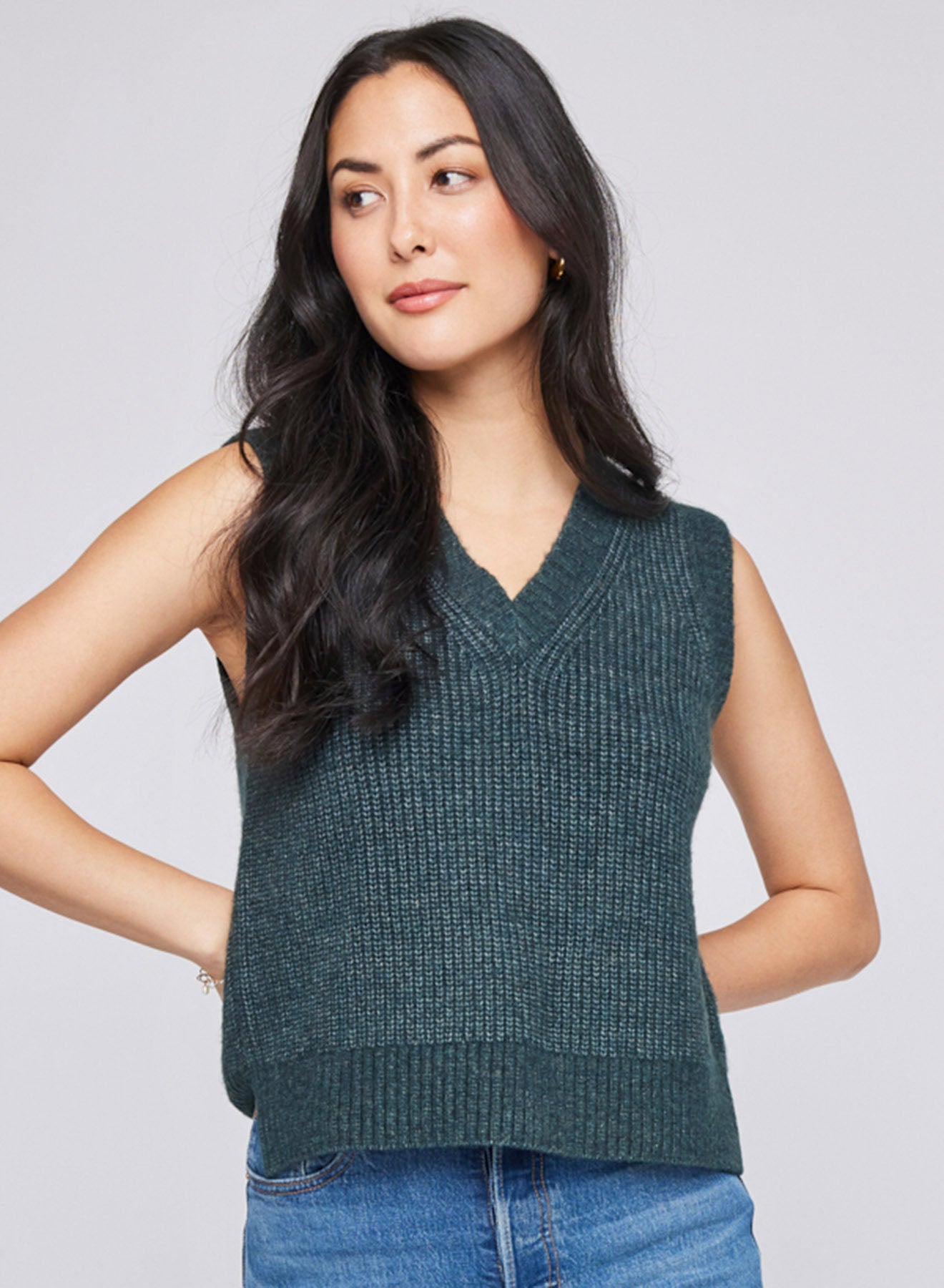 Gentle Fawn's Peyton Knit Vest offers a V-neckline and side slits