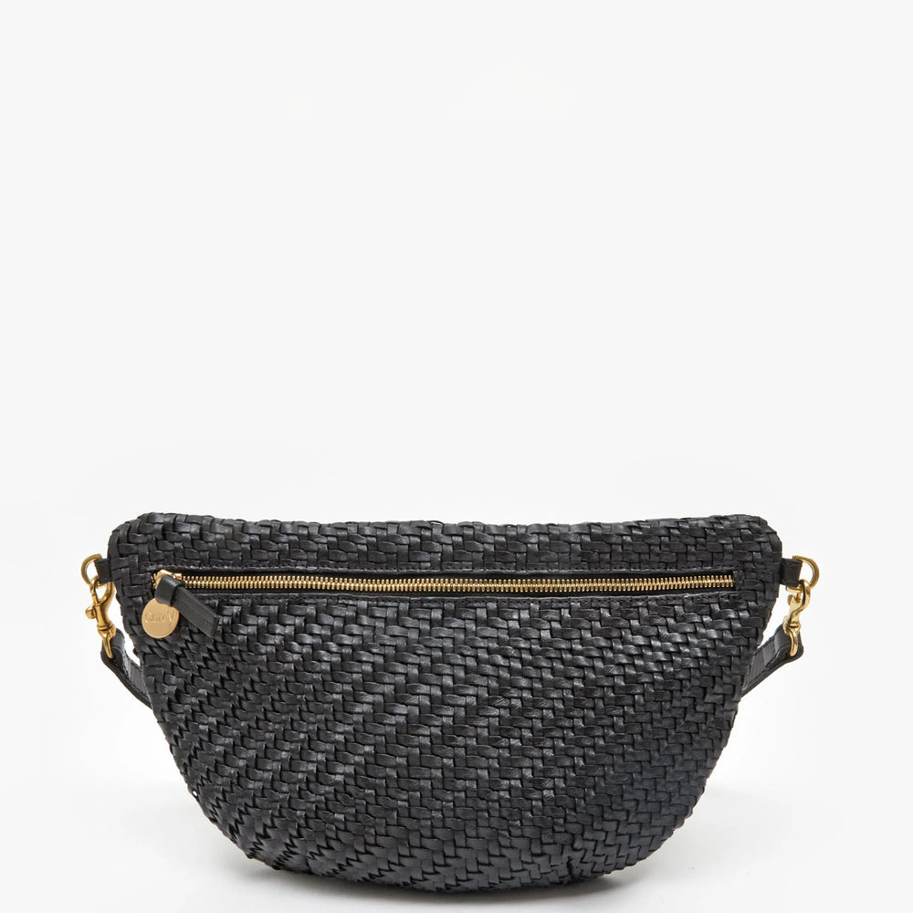 The Clare V. Grande Fanny in Black Woven Zig Zag
