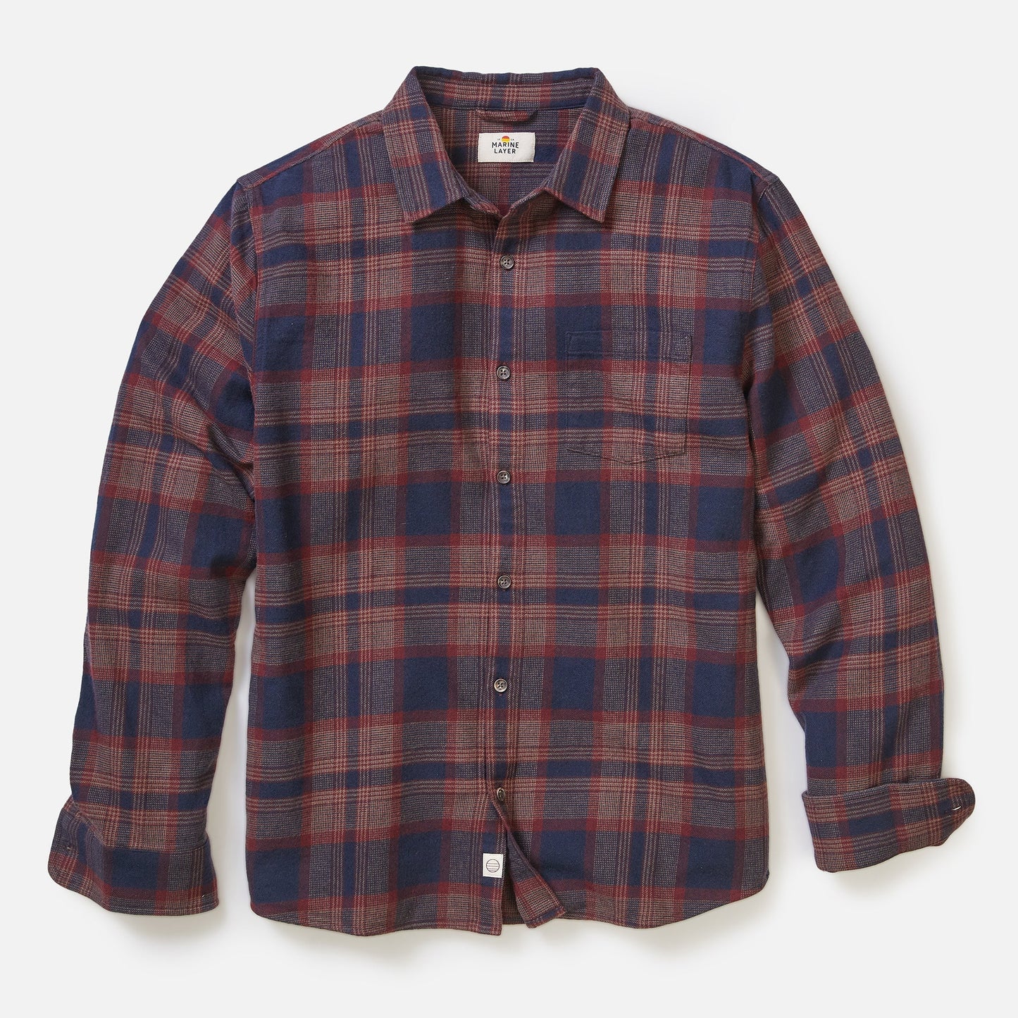 Marine Layer Tahoe Flannel Shirt in Navy/Burgundy Plaid