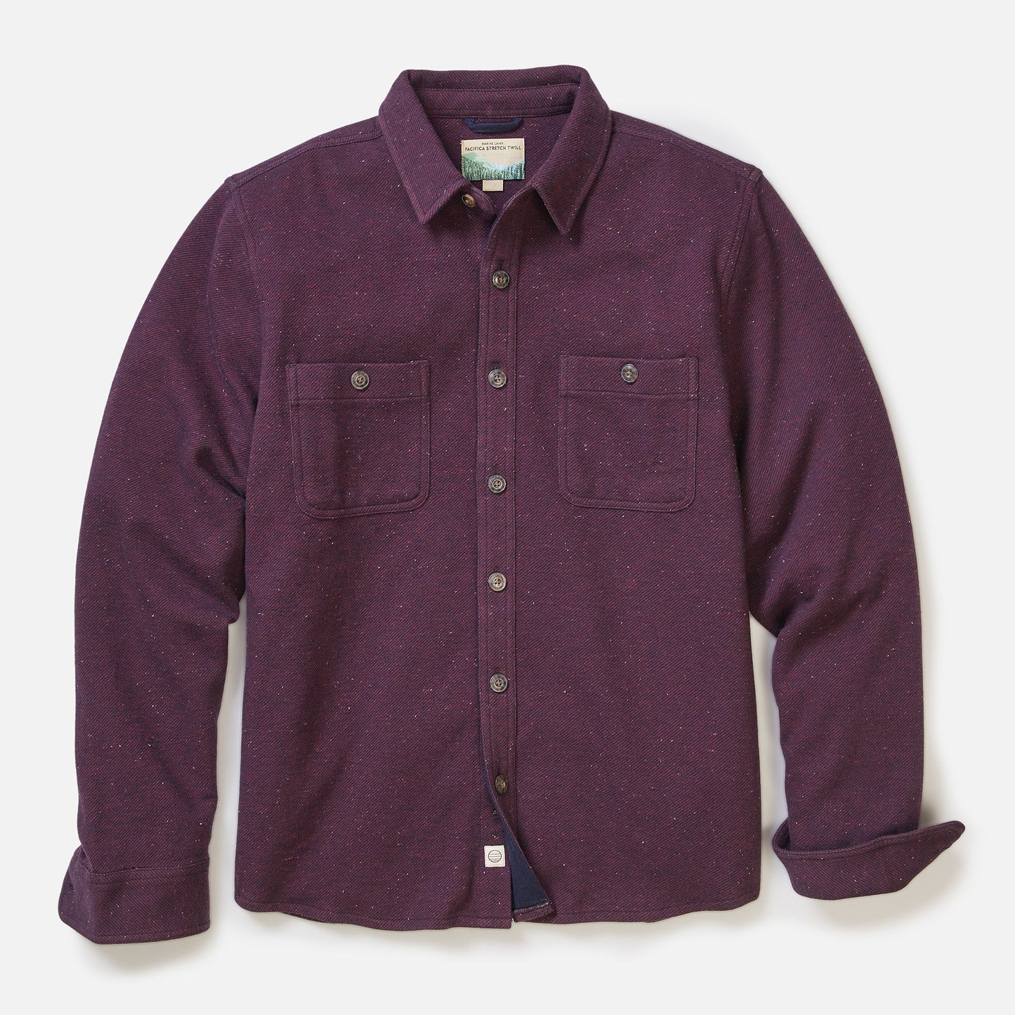 Marine Layer Pacifica Stretch Twill Overshirt in Navy Herringbone