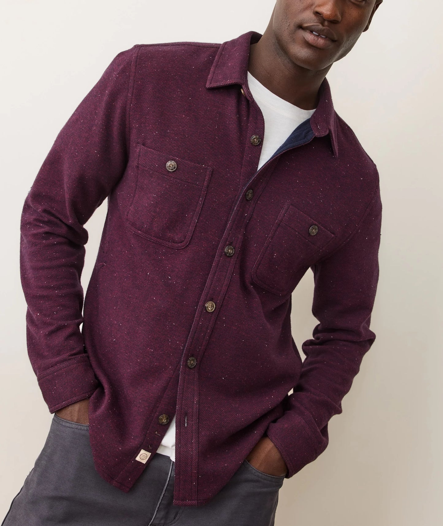 Men's burgundy button down shirt