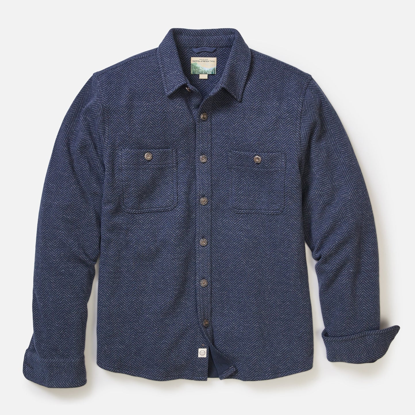 Marine Layer Pacifica Stretch Twill Overshirt in Navy Herringbone