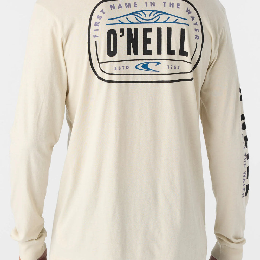 Back screen print detail on the Eventide Long Sleeve Tee in the color Light Khaki by O'Neill