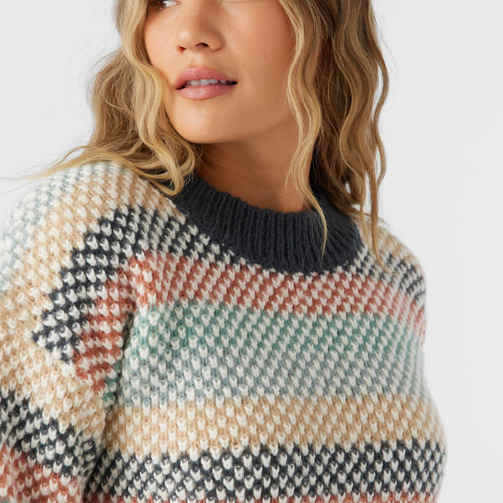 
                      
                        Front design detail on the Billie Cropped Stripe Sweater by the brand O'Neill
                      
                    