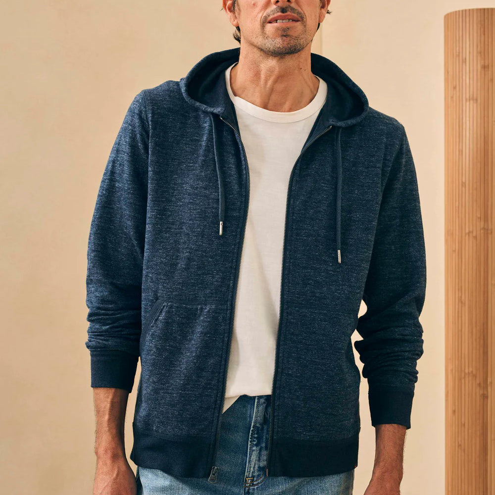 Faherty Double Knit Zip Hoodie - Varsity Navy Heather