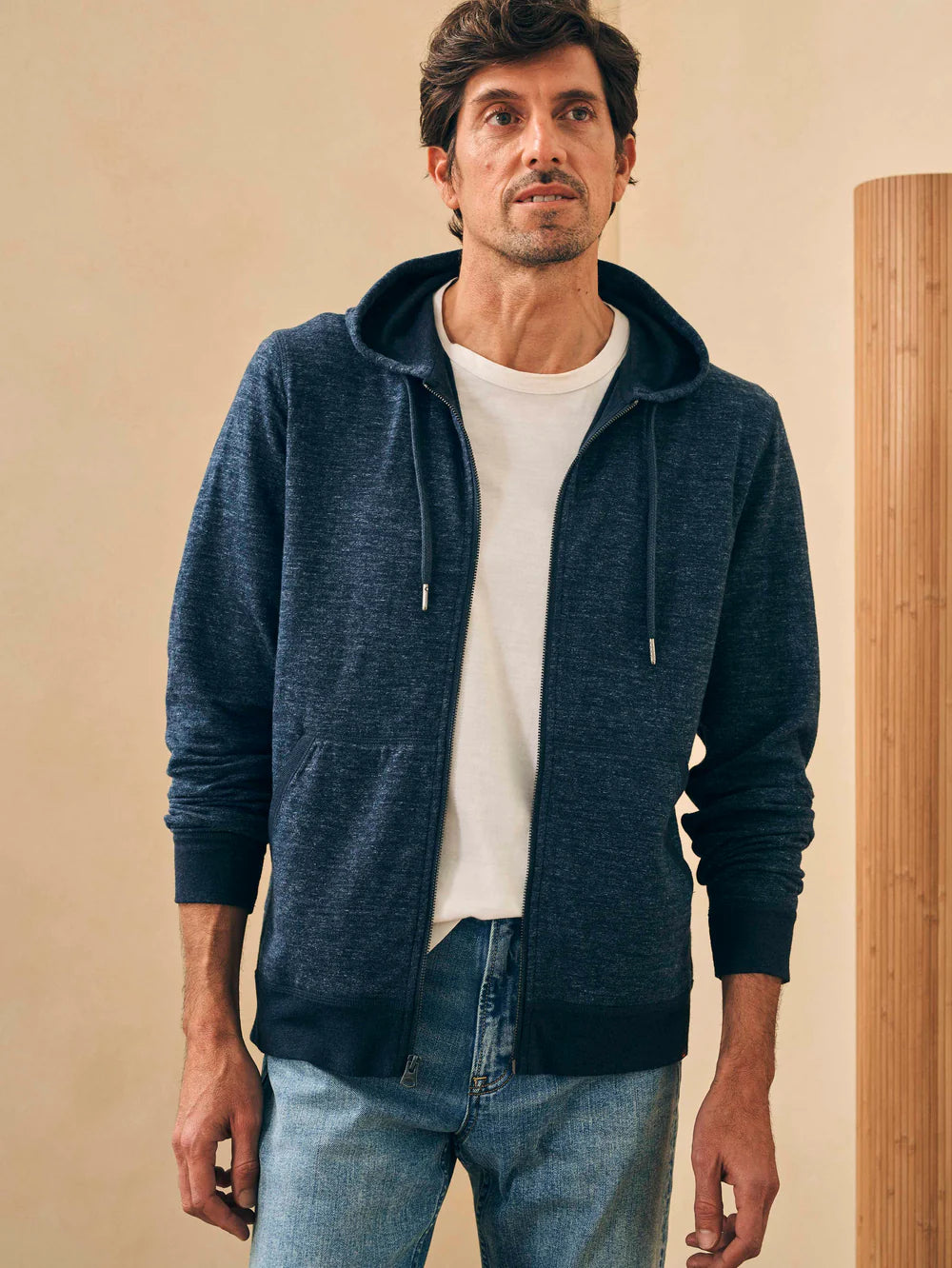 Faherty Double Knit Zip Hoodie - Varsity Navy Heather