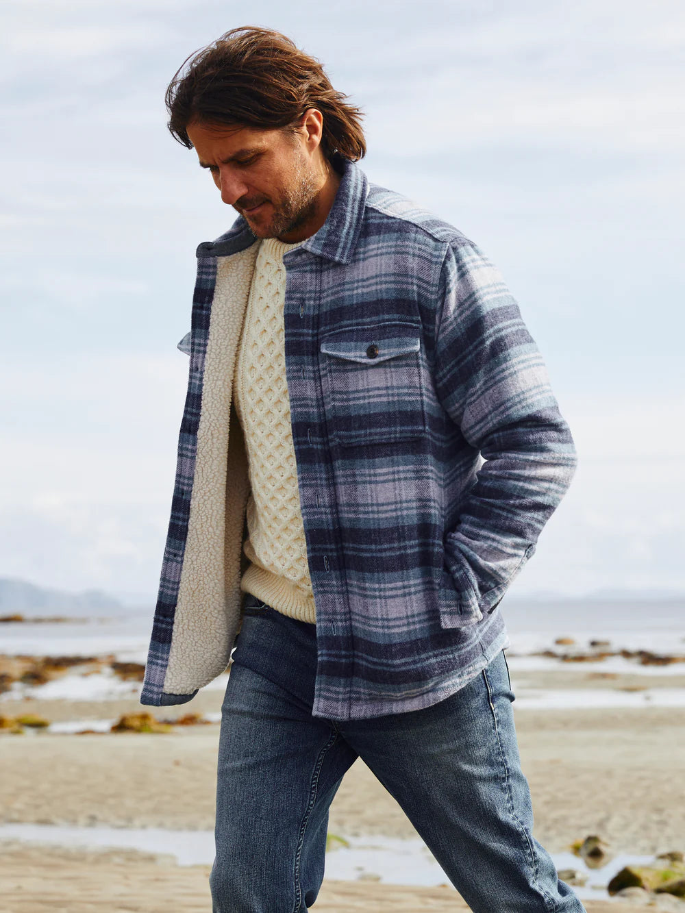 Faherty High Pile Fleece Lined Wool CPO - Mountain Mist Plaid