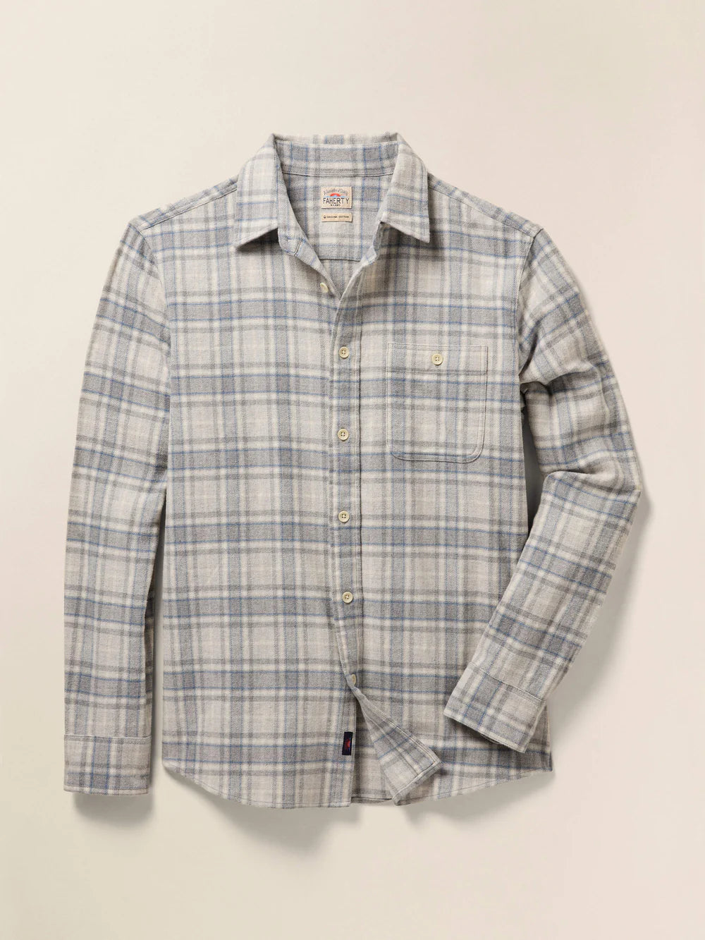 Faherty's Super Brushed Flannel in the color Grey Falls Plaid