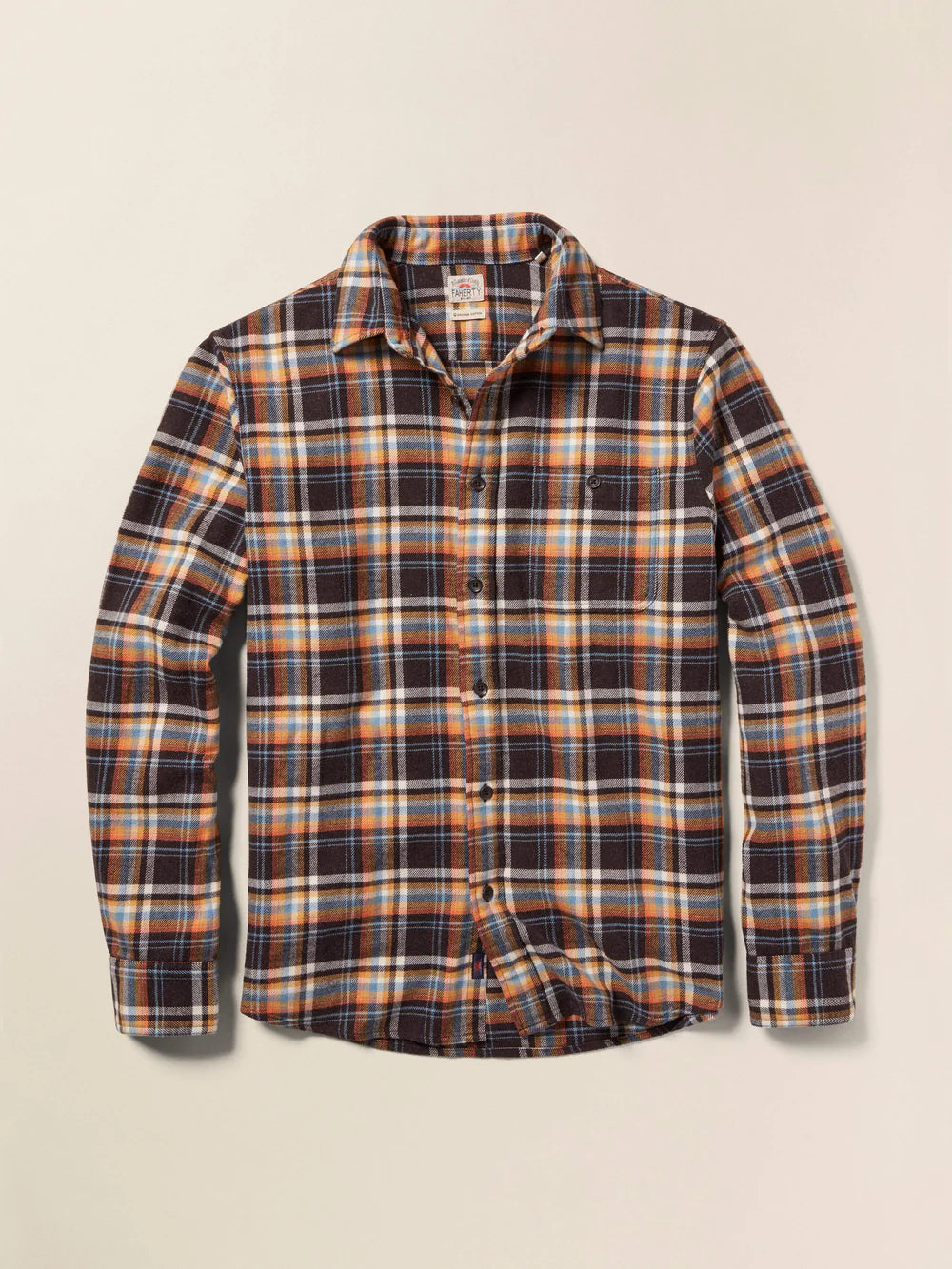 Faherty's Super Brushed Flannel in the color Walnut Wood Plaid