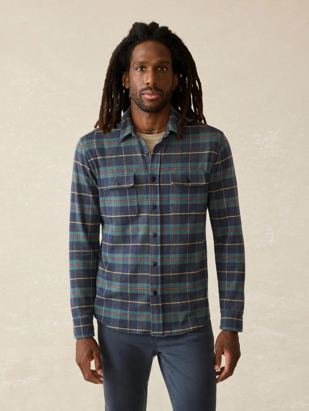 Faherty Men's Legend Sweater Shirt - Mossy Elm Plaid