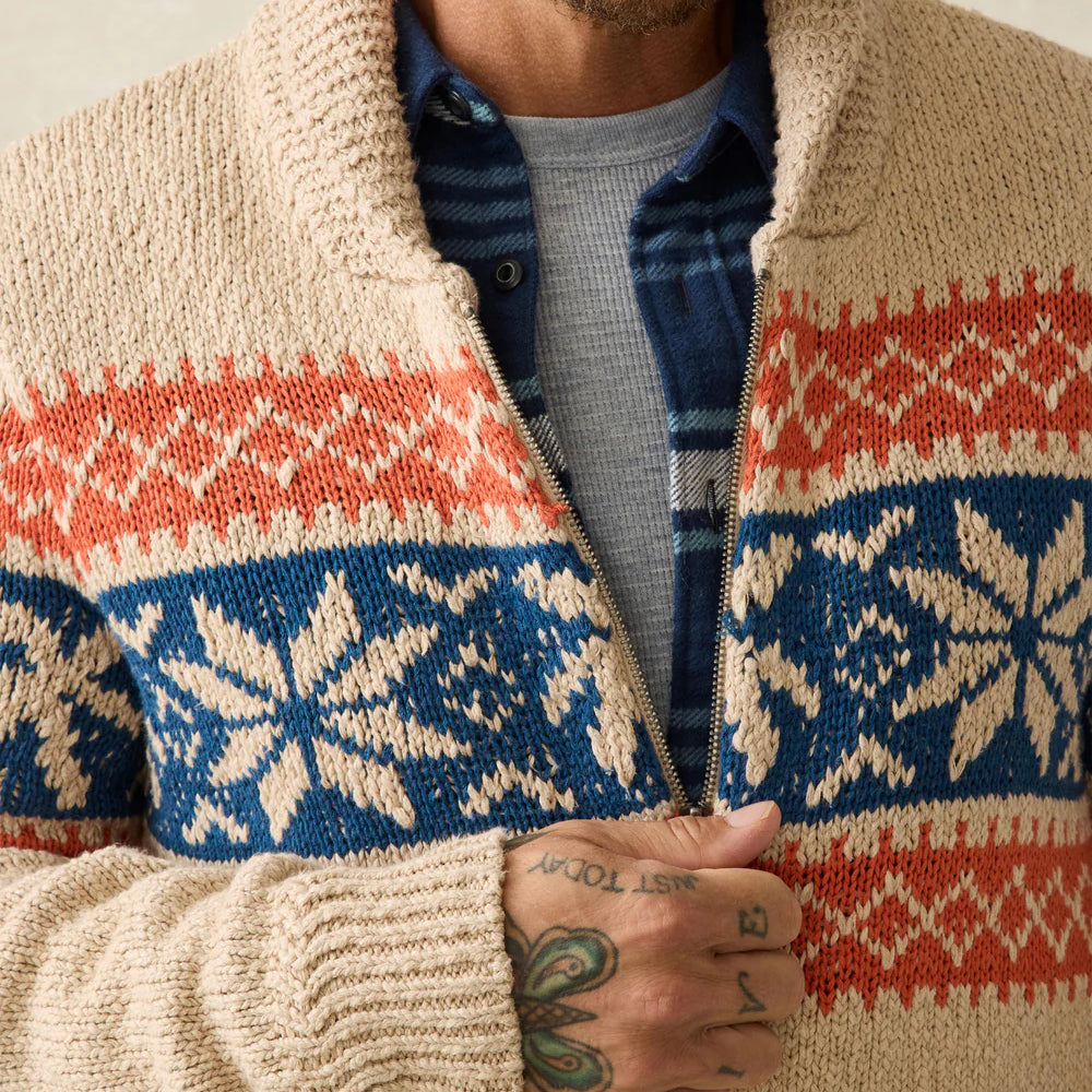 Faherty's Surf To Snow Zip Cardigan features front zip closure