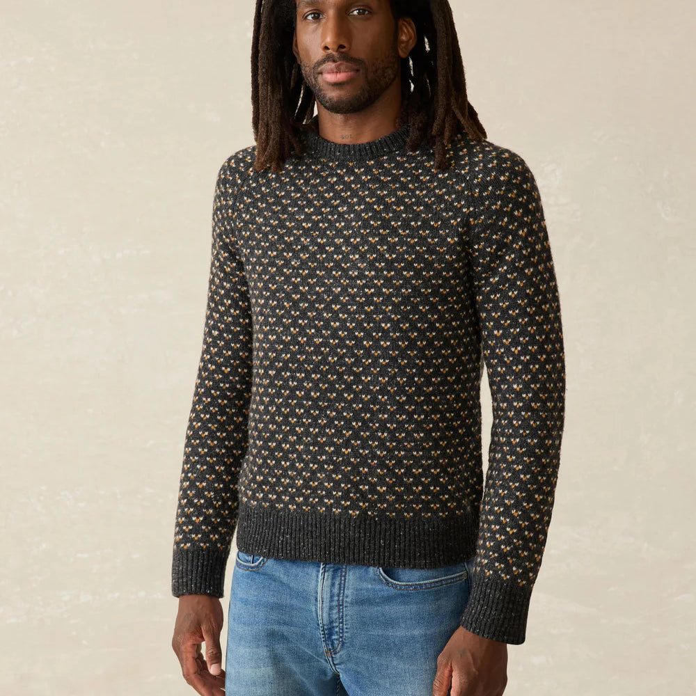 Faherty's Donegal Crew Sweater in the color Charcoal Birdseye Marl