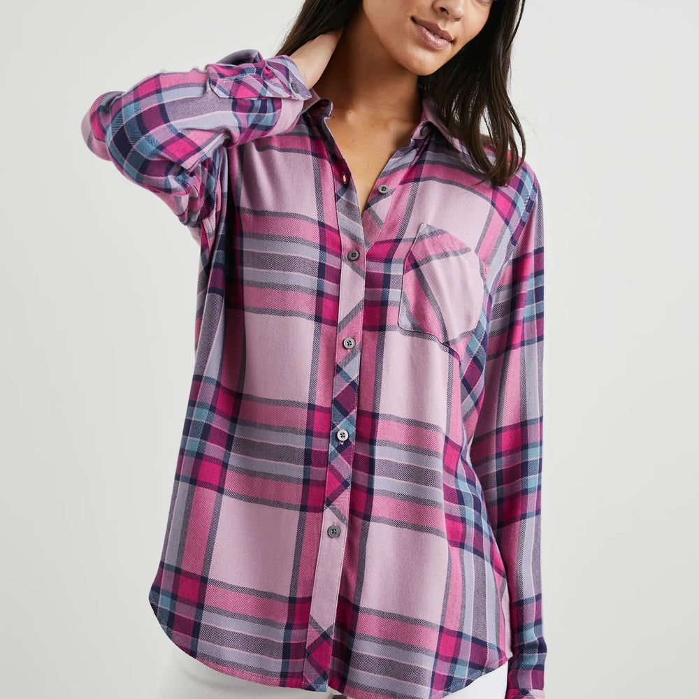 
                      
                        Front view of the Navy Sea Magenta Plaid Hunter Shirt by Rails
                      
                    