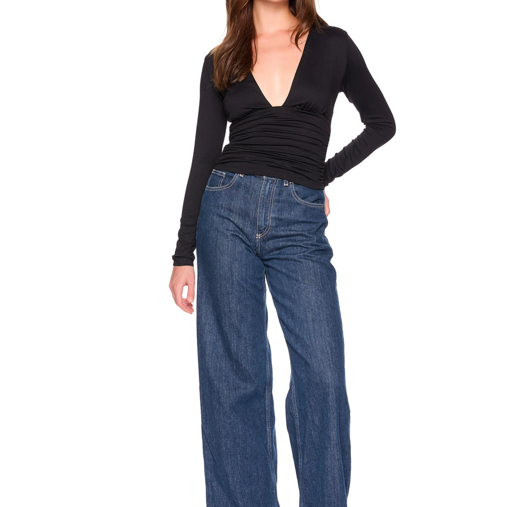 Susana Monaco V-Neck Gathered Long Sleeve Top