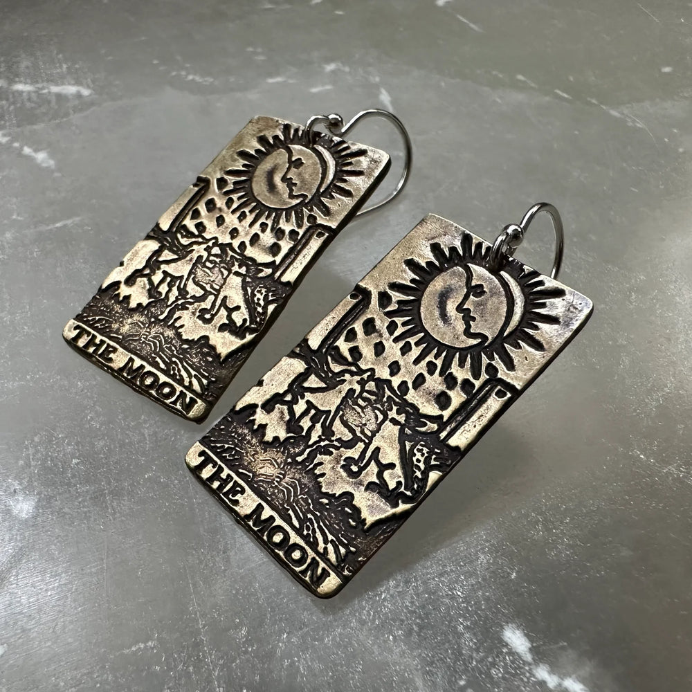 Jennifer Kahn Moon Tarot Earrings in brass with sterling silver earwires