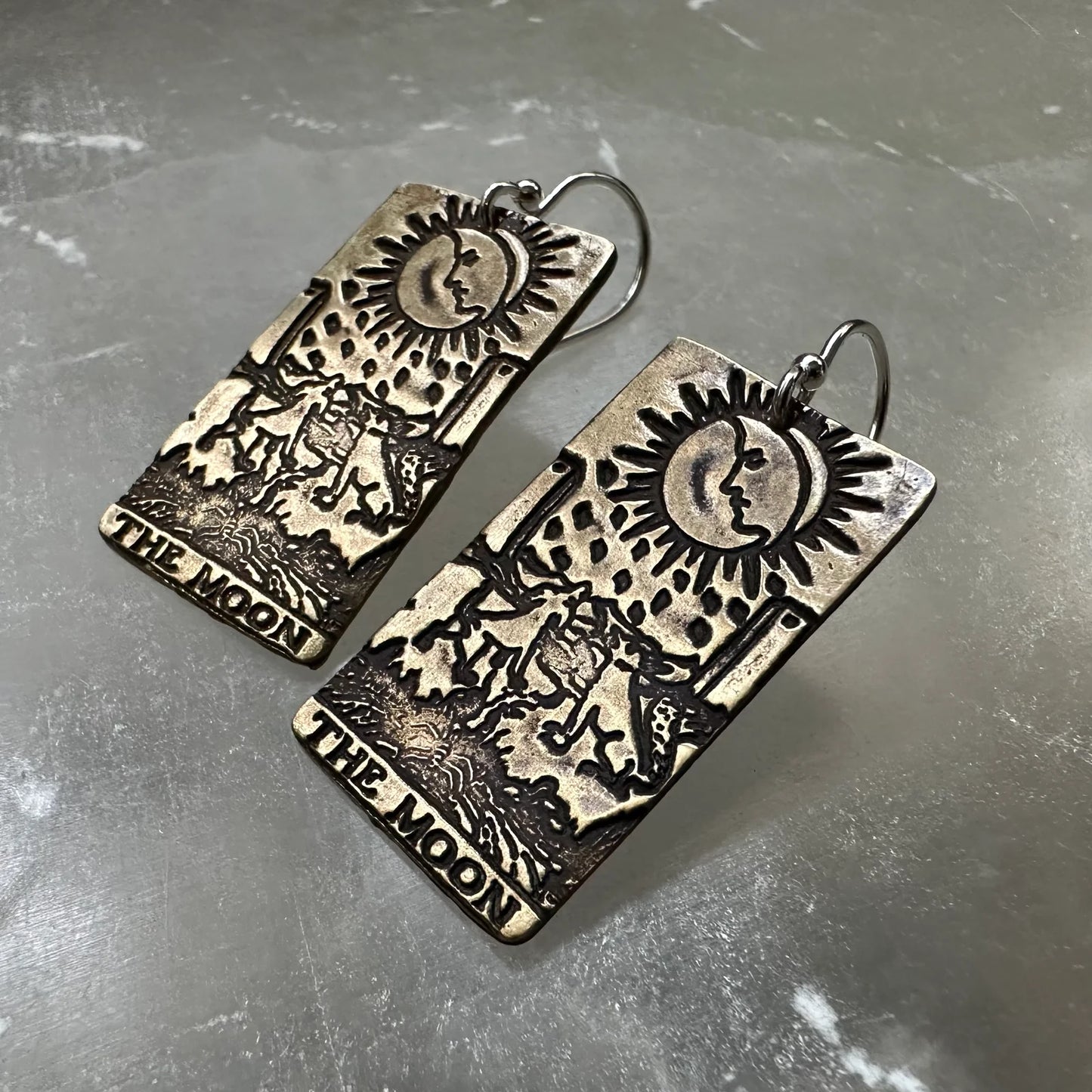Jennifer Kahn Moon Tarot Earrings in brass with sterling silver earwires