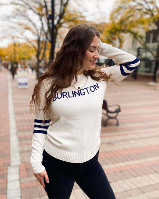Set in BTV Striped Crew Sweater - Ivory/Navy