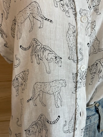 
                      
                        Print detail on the Ivory Jungle Cats Short Sleeve Button Down Whitney Shirt by Rails
                      
                    