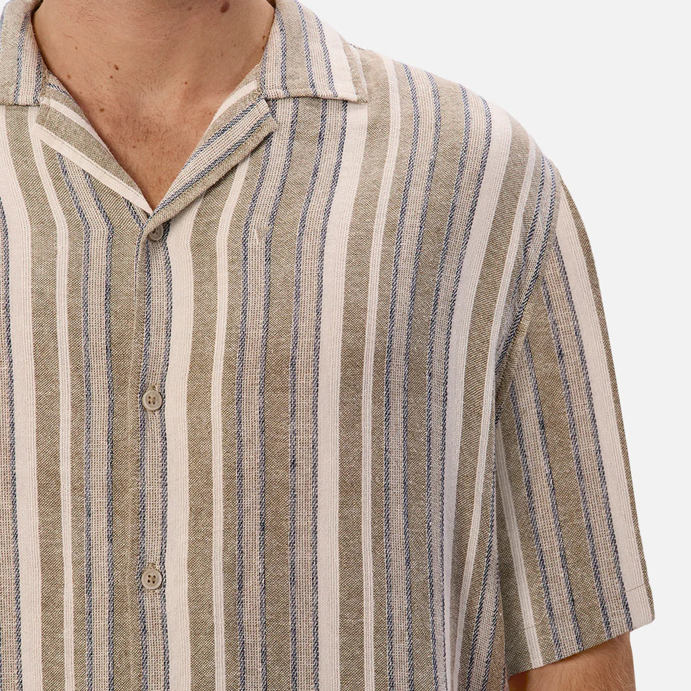 Shop this cool and relaxed striped linen blend short sleeve shirt by Industrie at Harbour Thread in St. Petersburg, FL. 