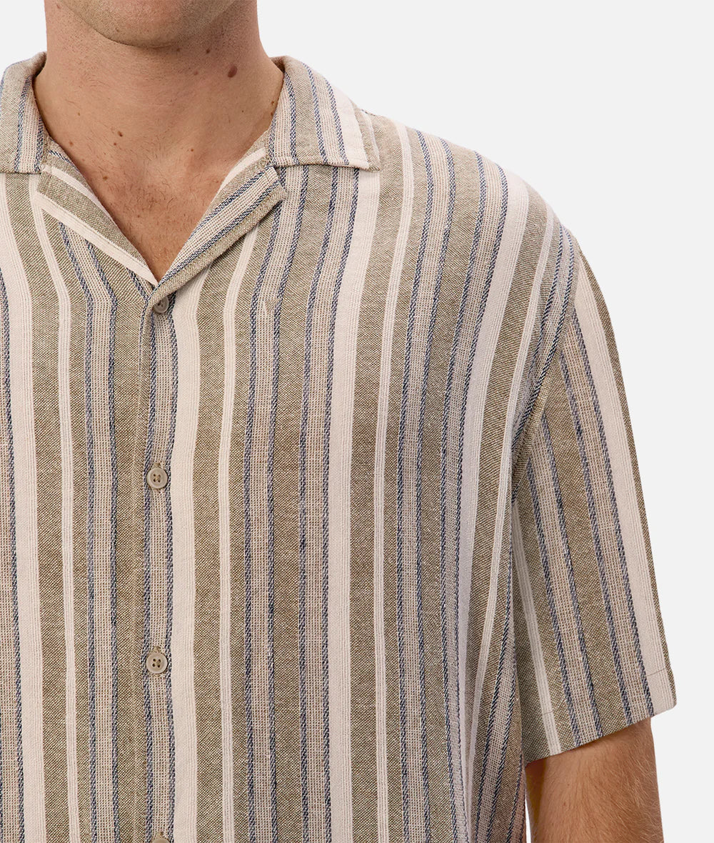 Shop this cool and relaxed striped linen blend short sleeve shirt by Industrie at Harbour Thread in St. Petersburg, FL. 