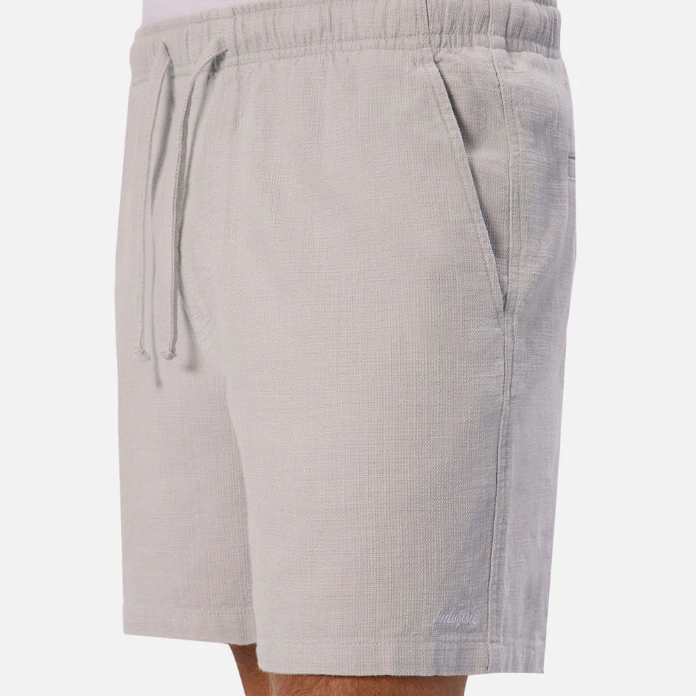 
                      
                        Shop the men's slight grey textured cotton drawstring shorts by Industrie at Harbour Thread
                      
                    