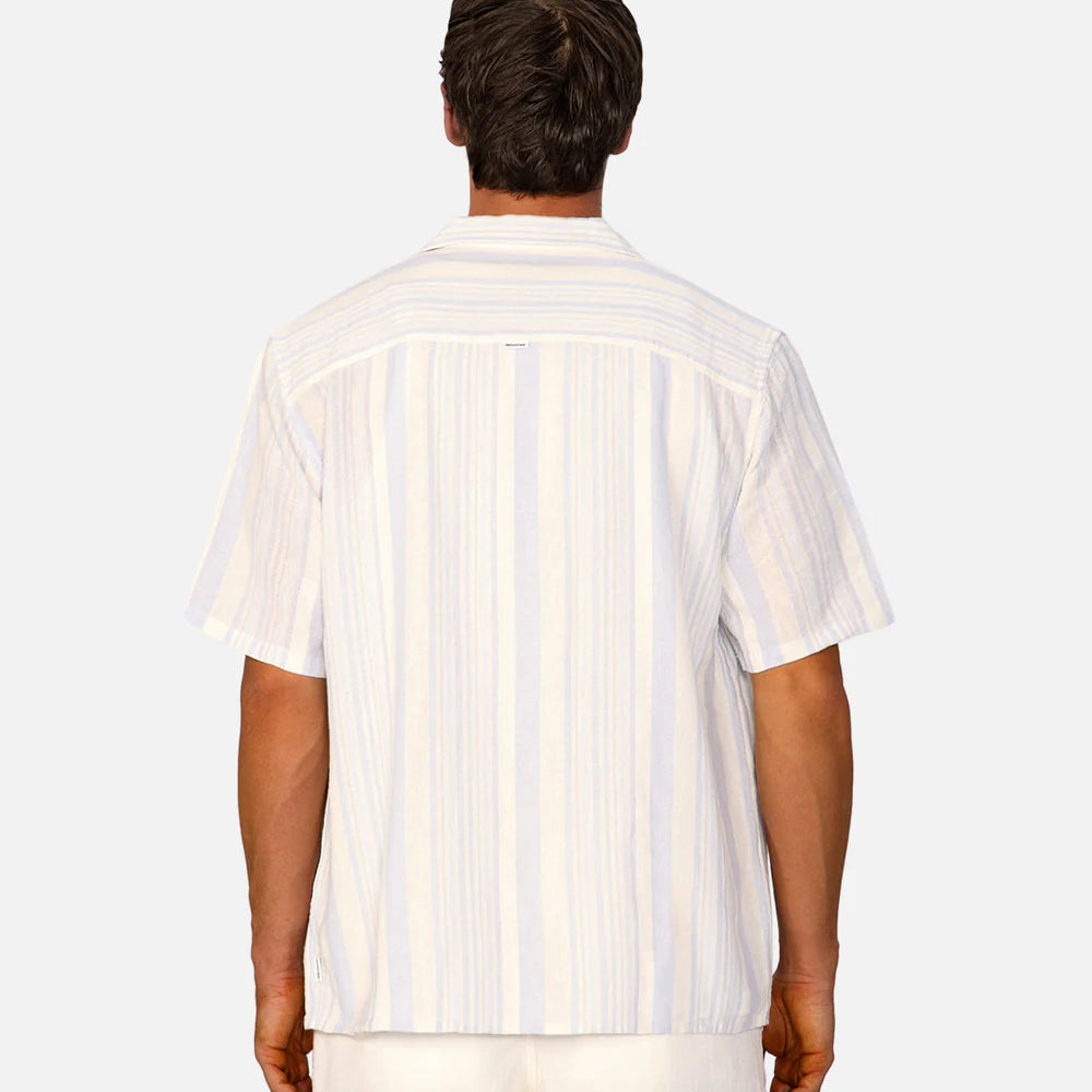 
                      
                        Man wearing a white striped shirt on a plain background
                      
                    