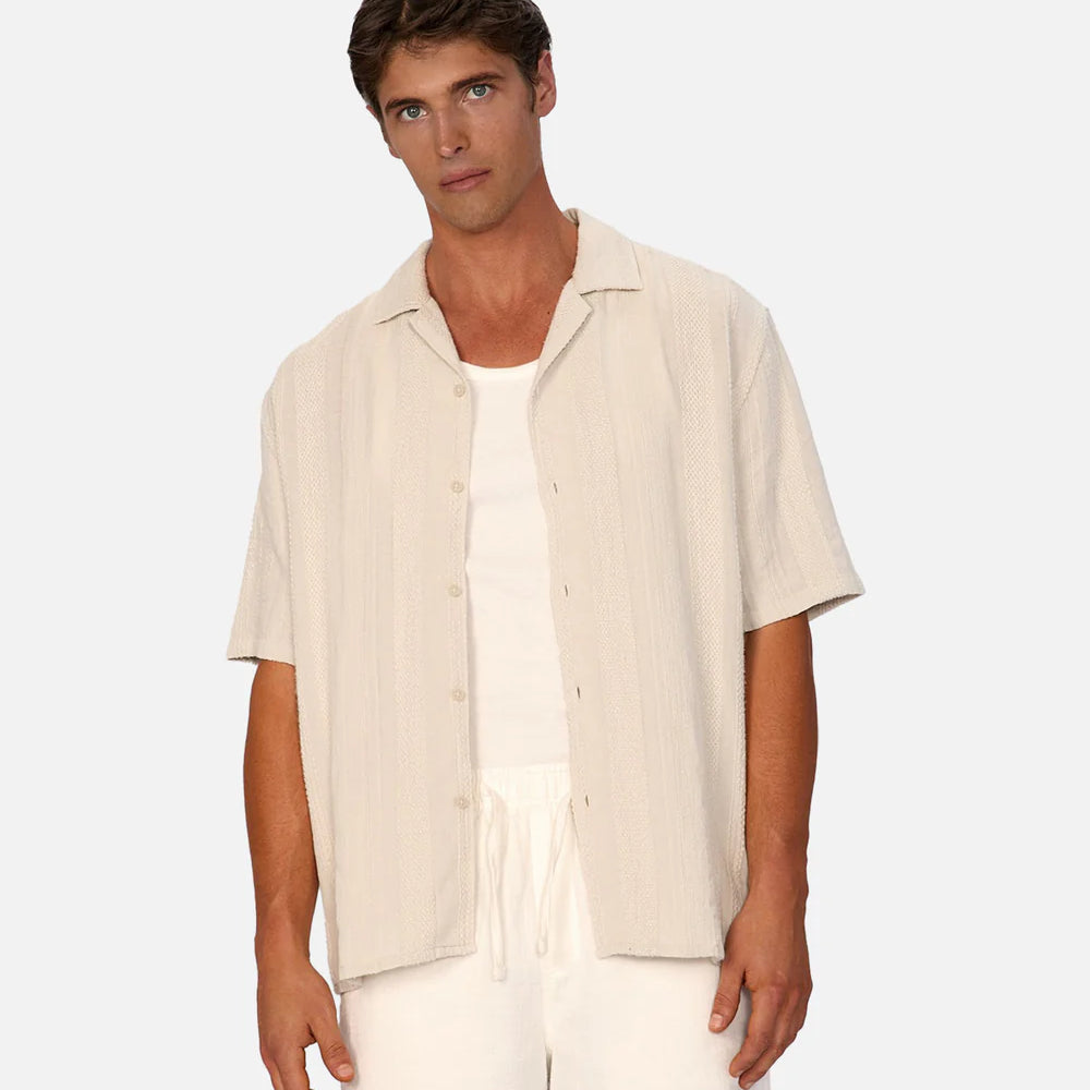 Enjoy the breathabl cotton-linen blend of the Industrie Salamanca Linen Short Sleeve Men's Shirt, now at Harbour Thread men's store in St. Pete, FL.