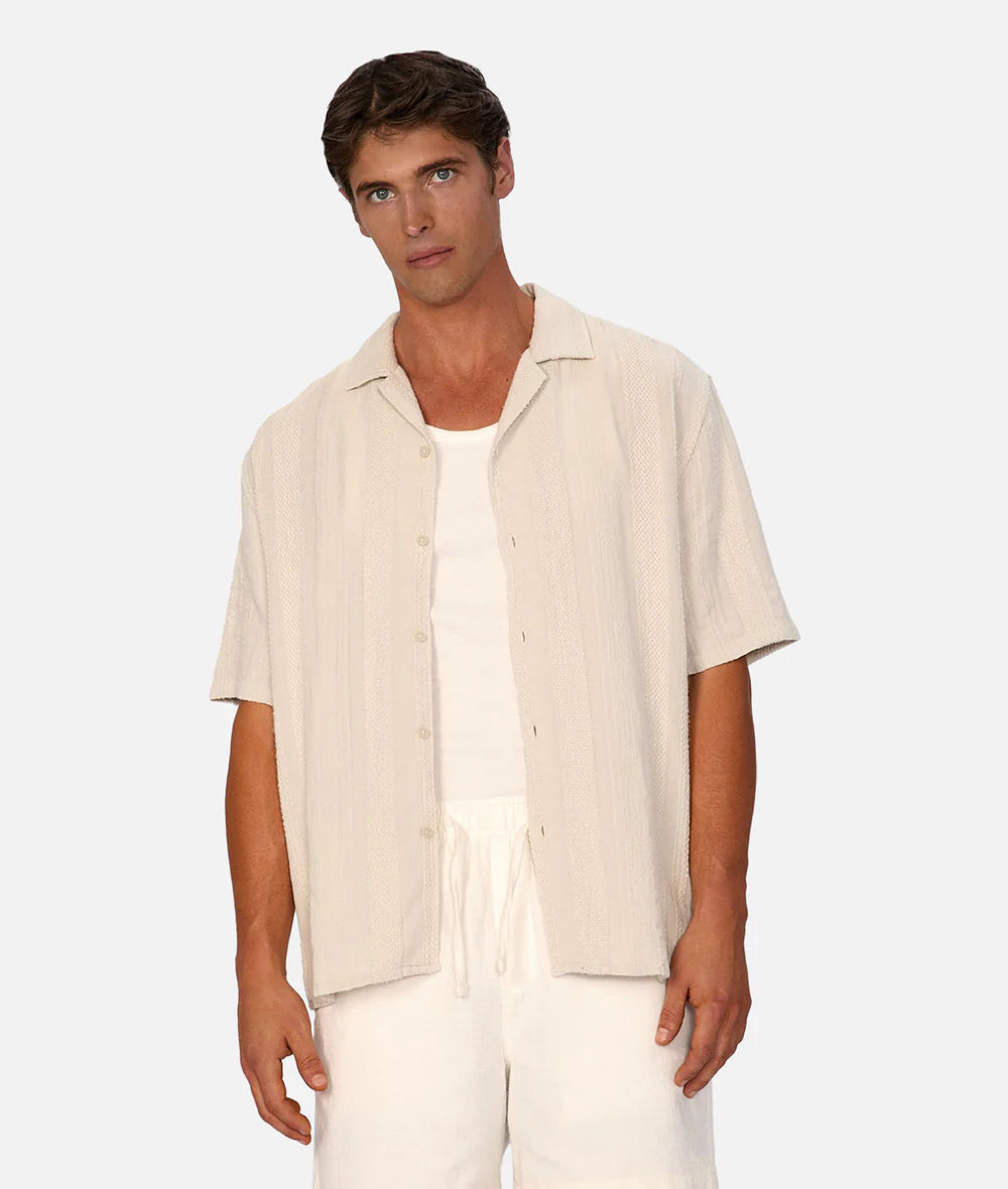 Enjoy the breathabl cotton-linen blend of the Industrie Salamanca Linen Short Sleeve Men's Shirt, now at Harbour Thread men's store in St. Pete, FL.
