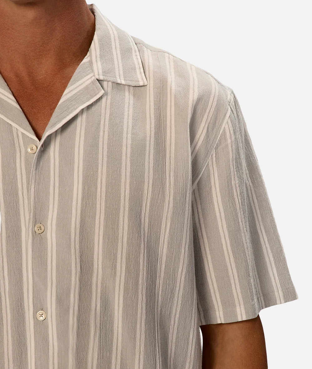 The New Striped Magna Short Sleeve Shirt by Industrie offers a breathable and textured fabric for warm summer days. 