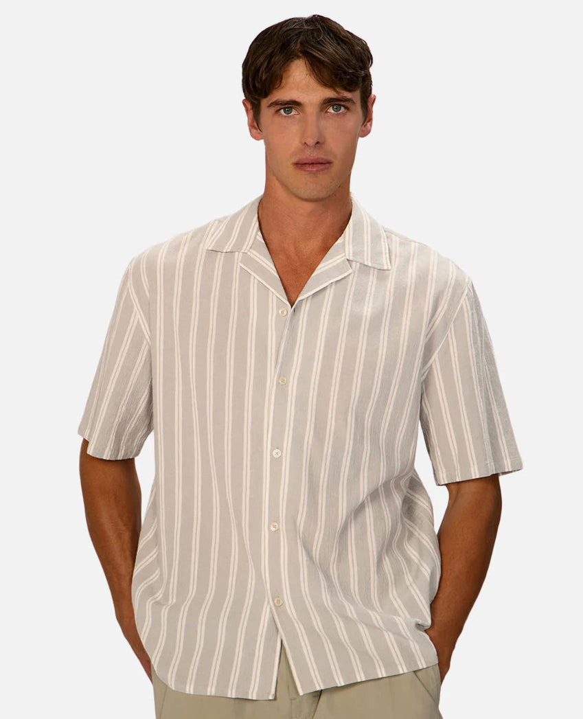 Now at Harbour Thread, the Striped Magna Short Sleeve Shirt from Industrie is ready for any warm-weather occasion, with a soft, textured finish and cool oversized fit.