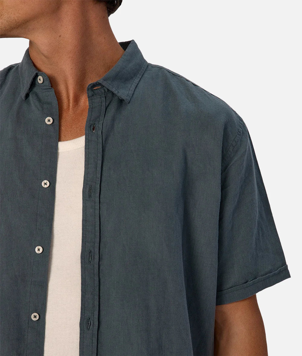 Find men's versatile summer shirts at Harbour Thread. New arrivals include the Industrie Tennyson Linen Blend Short Sleeve Shirt in Maritime. 