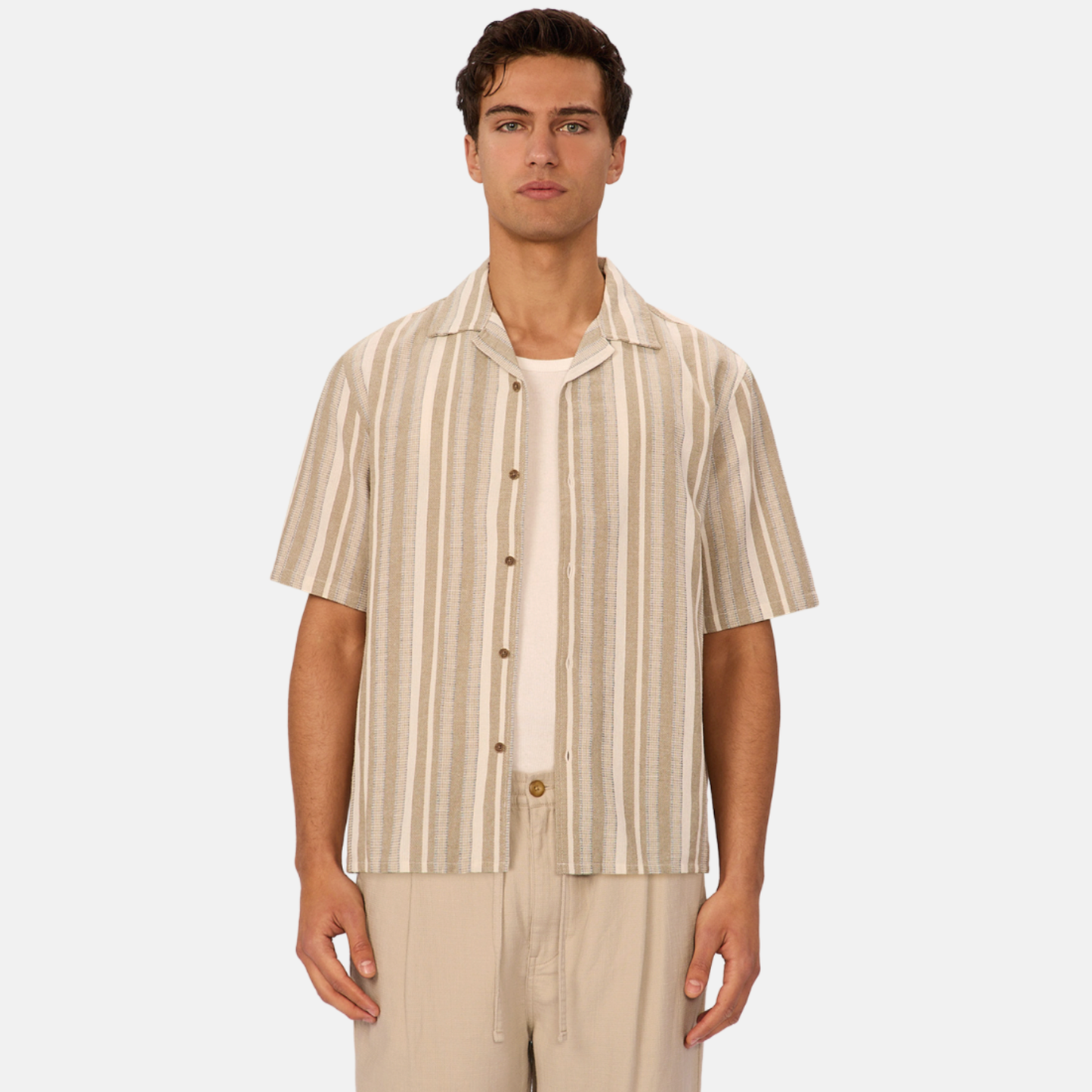 Industrie The Textured Livorno Short Sleeve Shirt in Olive/Navy