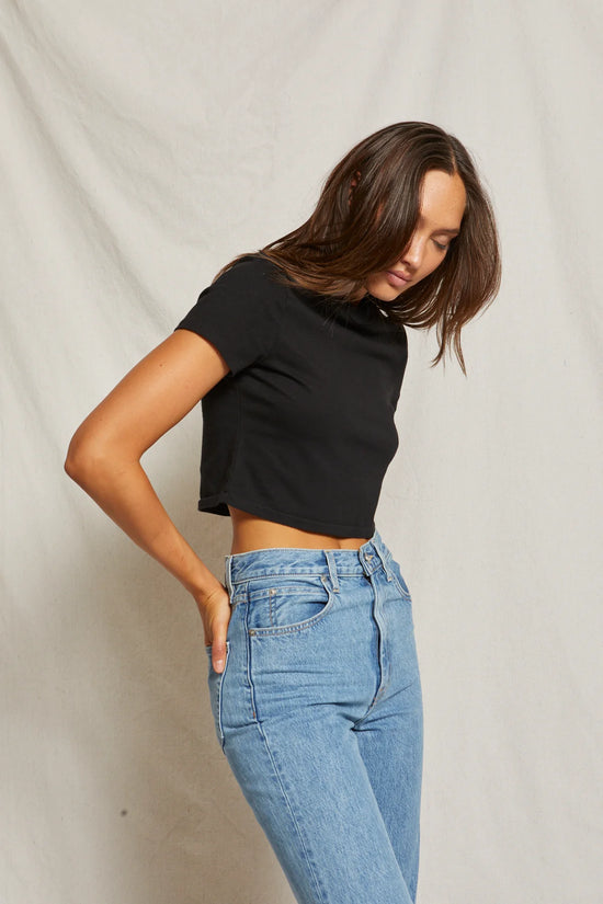  the perfectwhitetee Jovi Crop Short Sleeve Tee in the color True Black