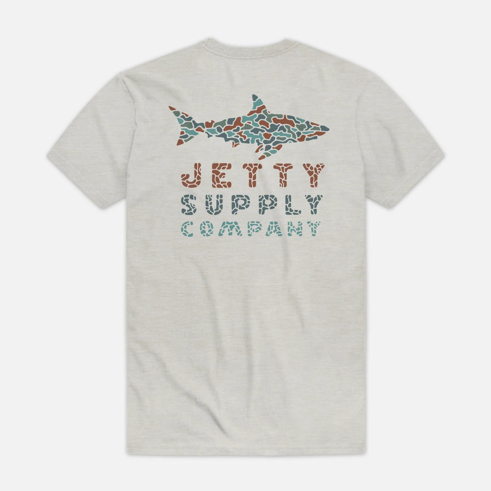 Back view of Jetty's Crackle Tee in the color Heather Grey