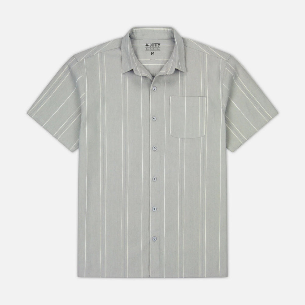 Enjoy the Jetty Breeze Striped Shirt in Grey to elevate your casual look. Find it today at Harbour Thread in St. Pete, FL!