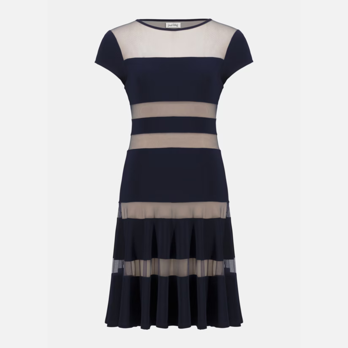 Joseph Ribkoff Silky Knit Fit and Flare Dress With Mesh Inserts 261050 Joseph Ribkoff Silky Knit Fit and Flare Dress With Mesh Inserts 261050