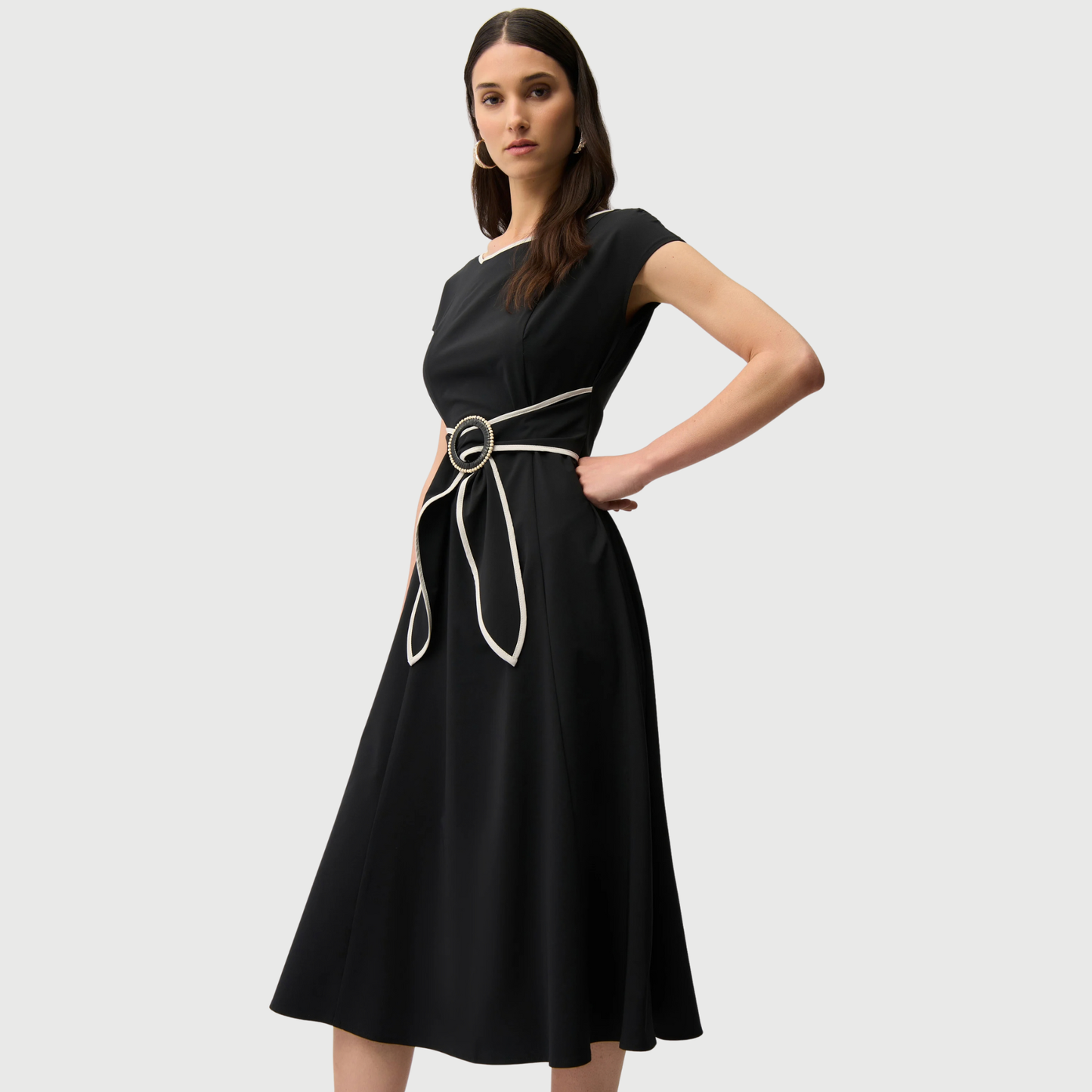 Joseph Ribkoff Stretch Woven Color Block Fit and Flare Dress in Black/Moonstone