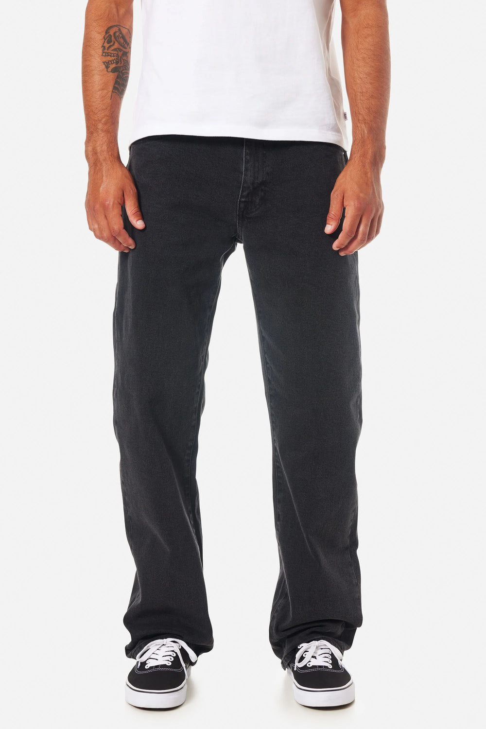 Front view of the Washed Black George 64 Relaxed Men's Jeans by Katin